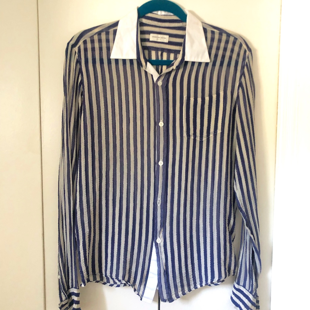 Barely Worn Sheer Striped Dries Van Notes Women's Button Down